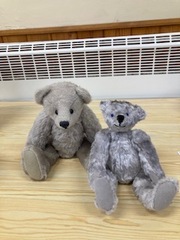 Two of Sylvia’s beautifully made bears, the smaller of the two has so much attitude